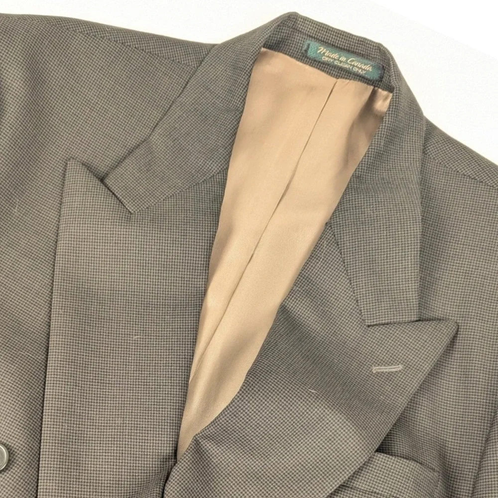Lord & Taylor Mens 42R Double Breasted Blazer Pure Virgin Wool Grey Houndstooth